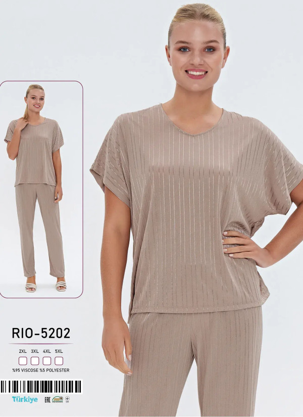 Пижама Женская Комплект с Брюками Вискоза (2XL+3XL+4XL+5XL) Caroline Caroline RIO-5202 — оптом от турецкой фабрики