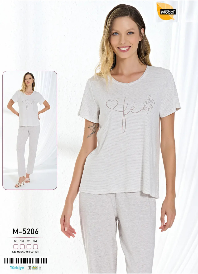 Пижама Женская Комплект с Брюками Модал (2XL+3XL+4XL+5XL) Caroline Caroline M-5206 — оптом от турецкой фабрики