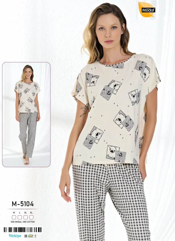 Пижама Женская Комплект с Брюками Модал (M+L+XL+XL) Caroline Caroline M-5104 — оптом от турецкой фабрики