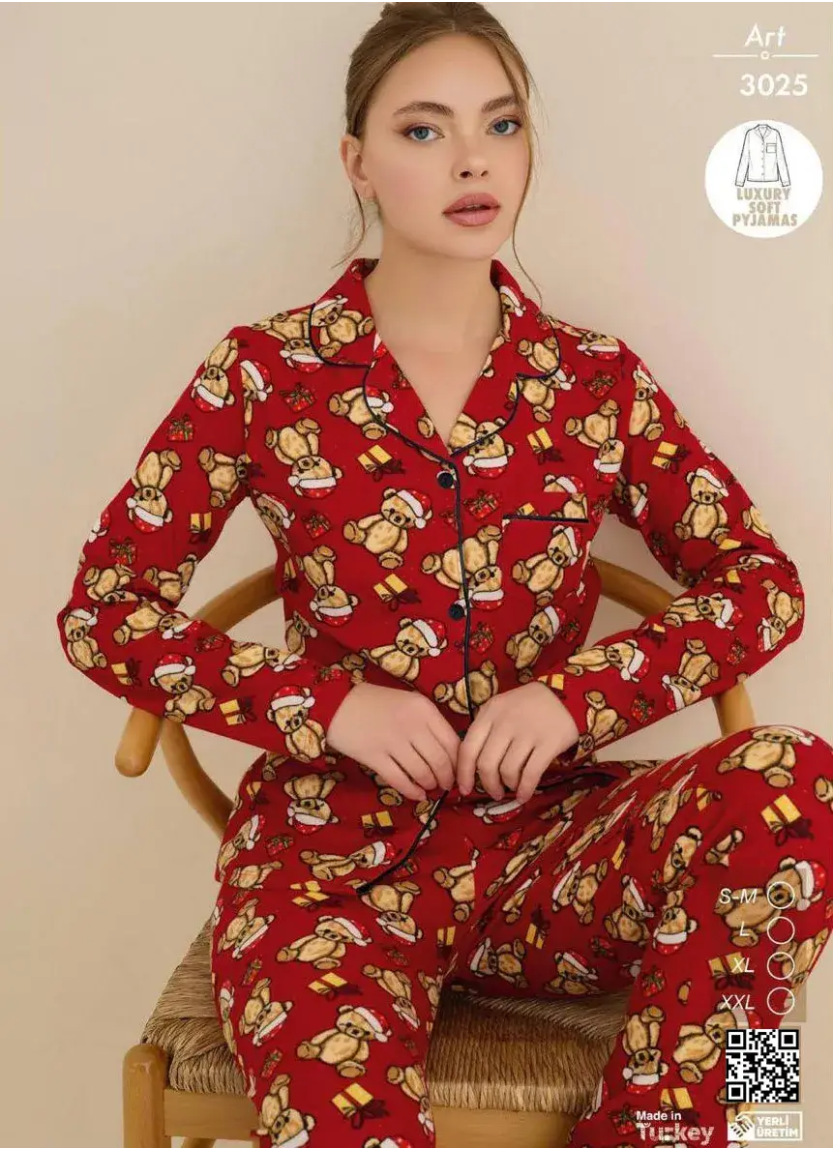 Пижама Женская Мягкая и Тёплая на Пуговицах (SM+L+XL+2XL) ÇAĞRI Luxury Soft CAGRI 3025 — фабричная коллекция оптом