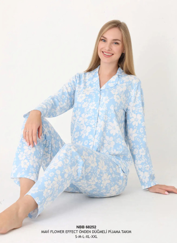 NBB 68252 Mavi Cotton Women's Pajama Set — Turkey wholesale collection