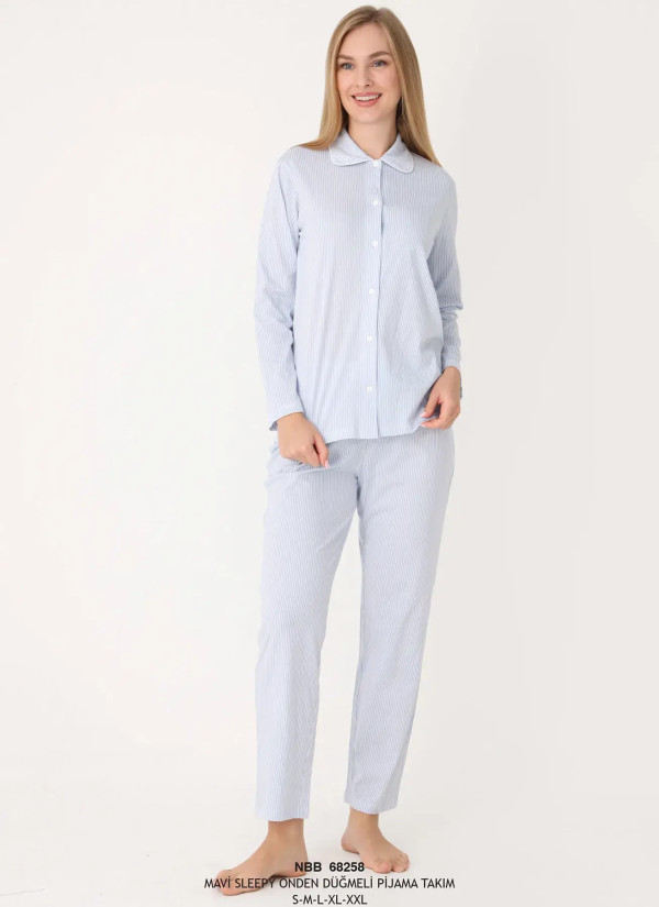 NBB 68258 Mavi Cotton Women's Pajama Set — factory-direct from Turkey
