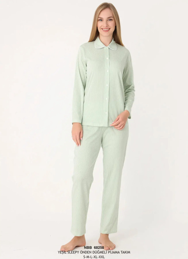 NBB 68258 Yesil Cotton Women's Pajama Set — direct Turkish factory supply