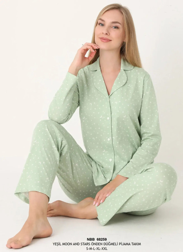 NBB 68259 Yesil Cotton Women's Pajama Set — factory-direct from Turkey