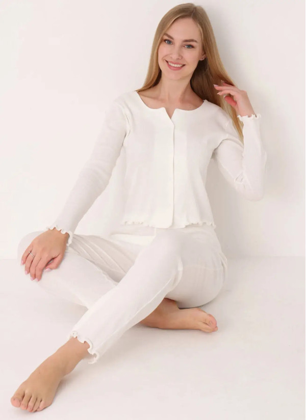NBB 68262 Ekru Cotton Women's Pajama Set — Turkish textile wholesale