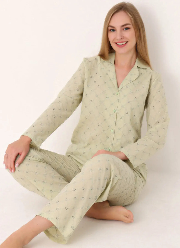 NBB 68264 Yesil Cotton Women's Pajama Set — direct Turkish factory supply