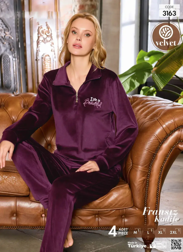 Pijamo 3163 Velour Women's Pajama Set (M+L+XL+2XL) — direct Turkish factory supply