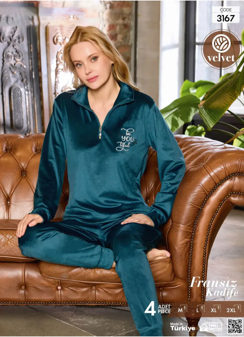 Pijamo 3167 Velour Women's Pajama Set (M+L+XL+2XL) — direct Turkish factory supply