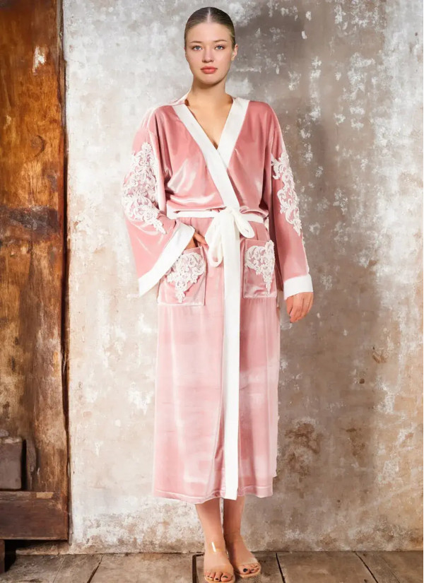 AQUA 26309 Pudra Lace Women's Robe — factory-direct from Turkey