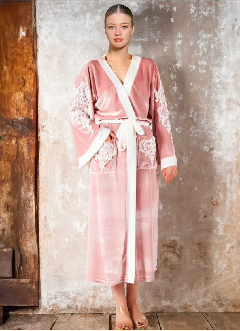 AQUA 26309 Pudra Lace Women's Robe — factory-direct from Turkey