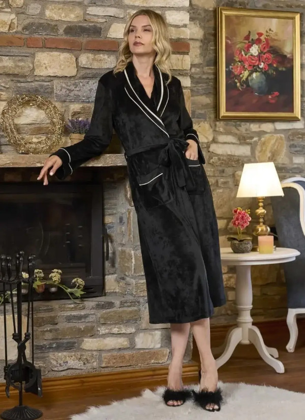 AQUA 26389 Siyah Velour Women's Robe — Turkey wholesale collection