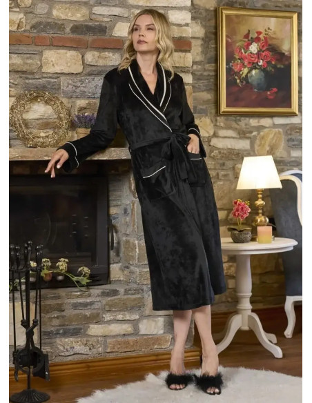 AQUA 26389 Siyah Velour Women's Robe — Turkey wholesale collection