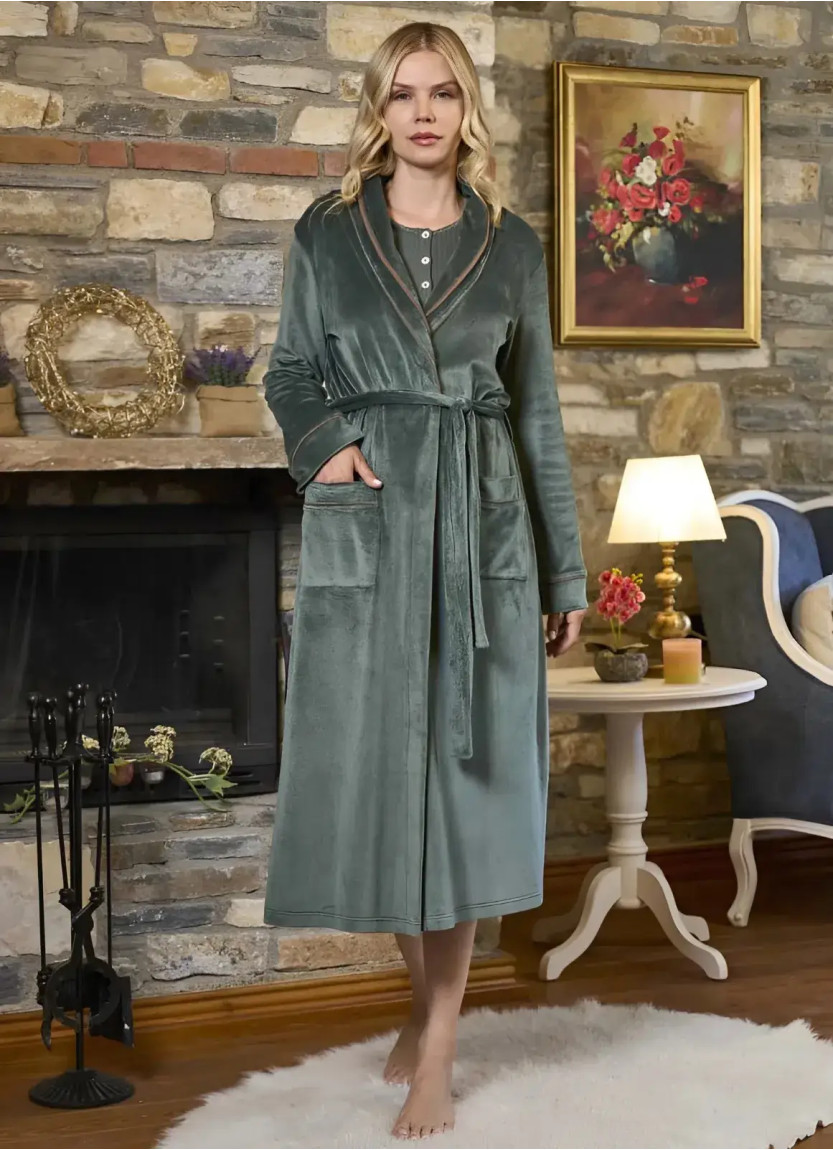 AQUA 26389 YESIL Velour Women's Robe — factory-direct from Turkey