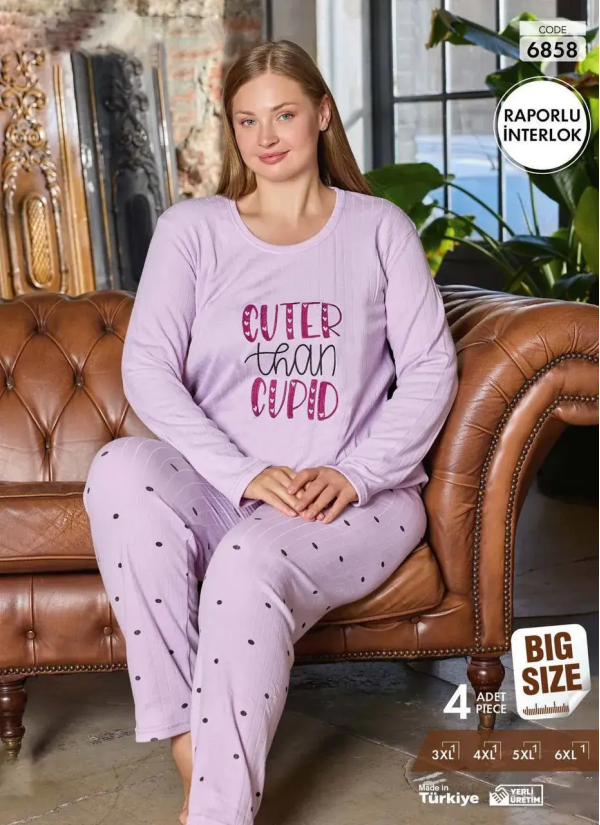 Pijamo 6858 Interlock Women's Pajama Set (3XL+4XL+5XL+6XL) — direct Turkish factory supply
