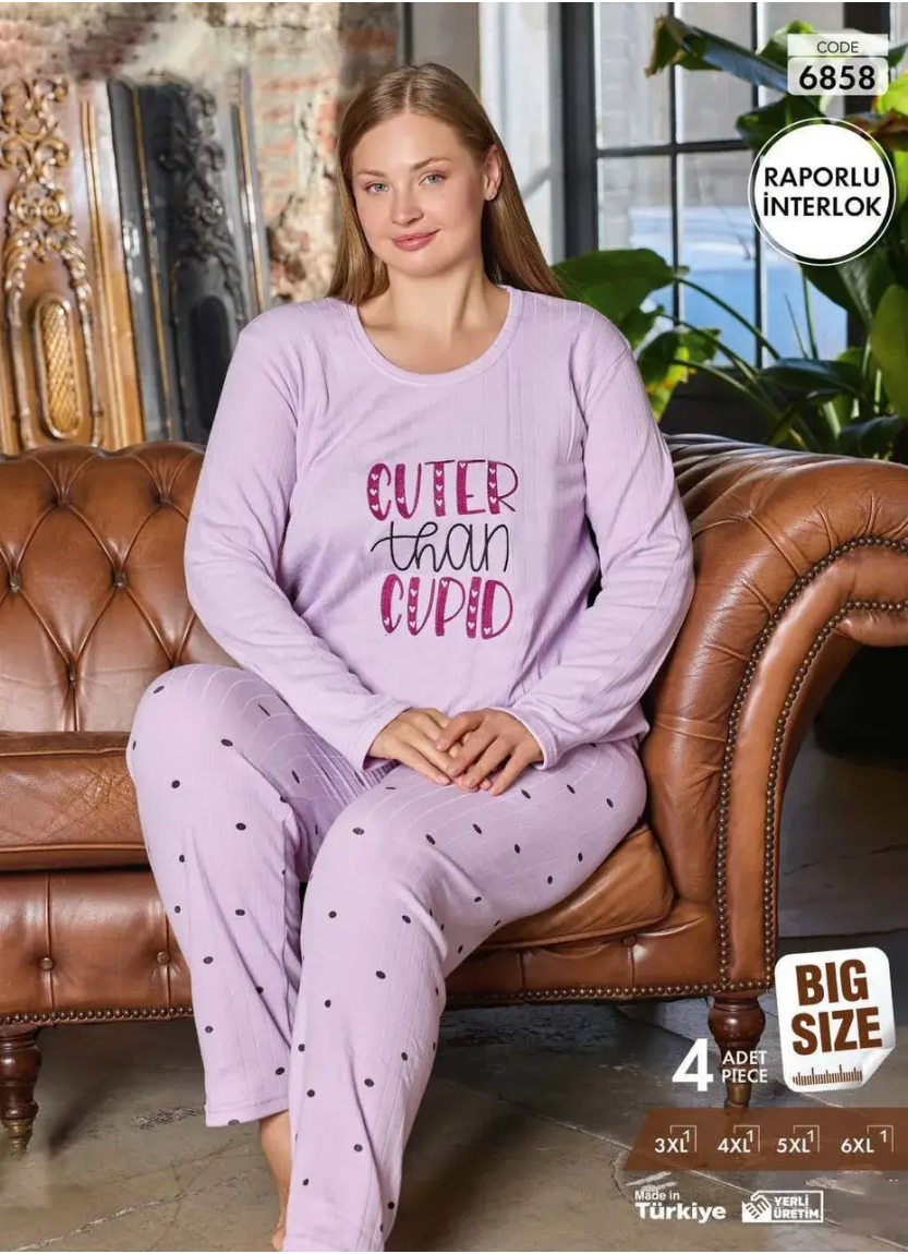 Pijamo 6858 Interlock Women's Pajama Set (3XL+4XL+5XL+6XL) — direct Turkish factory supply