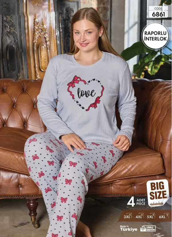 Pijamo 6861 Interlock Women's Pajama Set (3XL+4XL+5XL+6XL) — factory-direct from Turkey