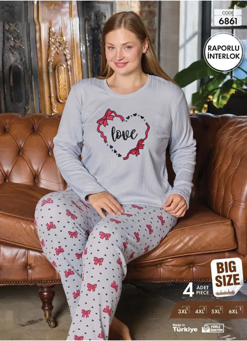 Pijamo 6861 Interlock Women's Pajama Set (3XL+4XL+5XL+6XL) — factory-direct from Turkey