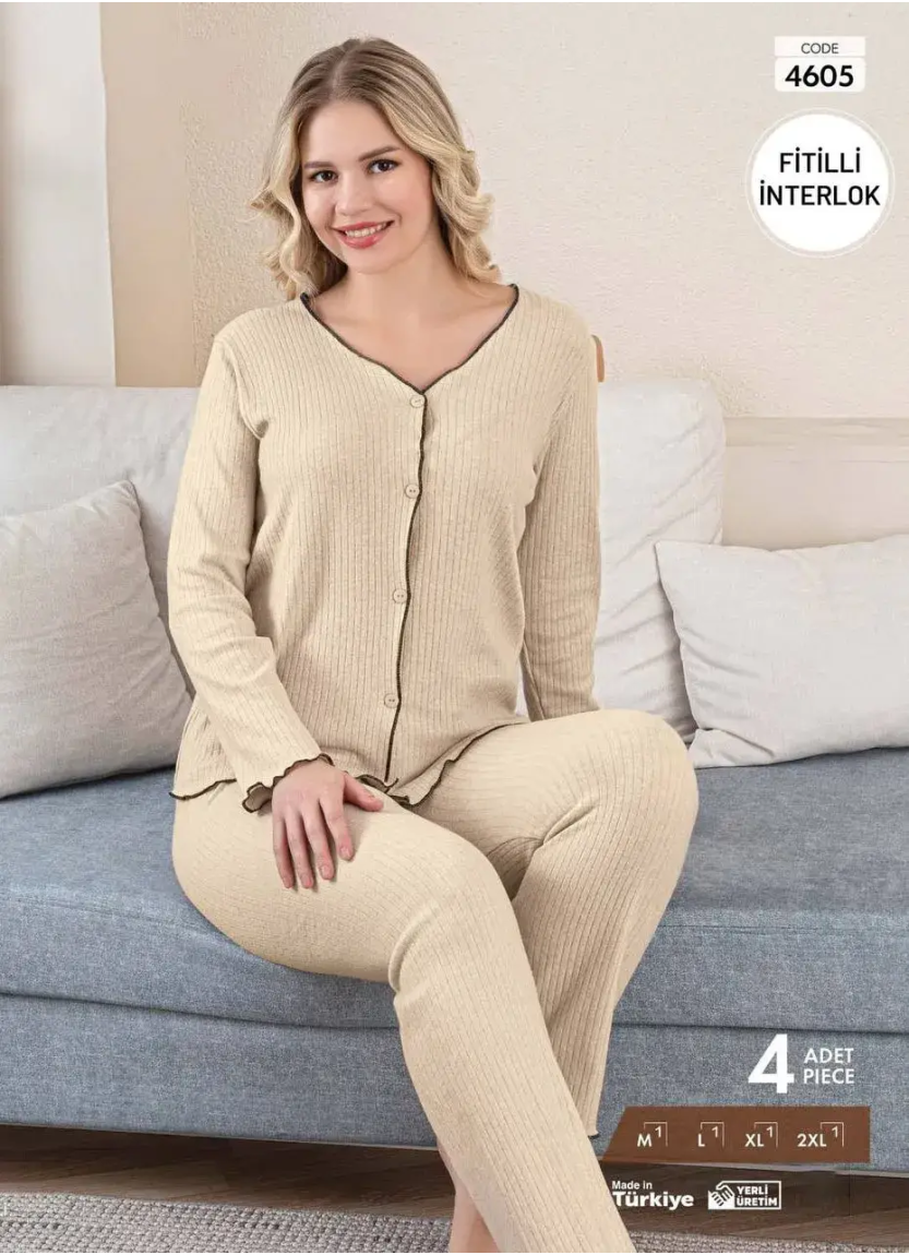 Pijamo 4605 Interlock Women's Pajama Set (M+L+XL+2XL) — Turkish textile wholesale