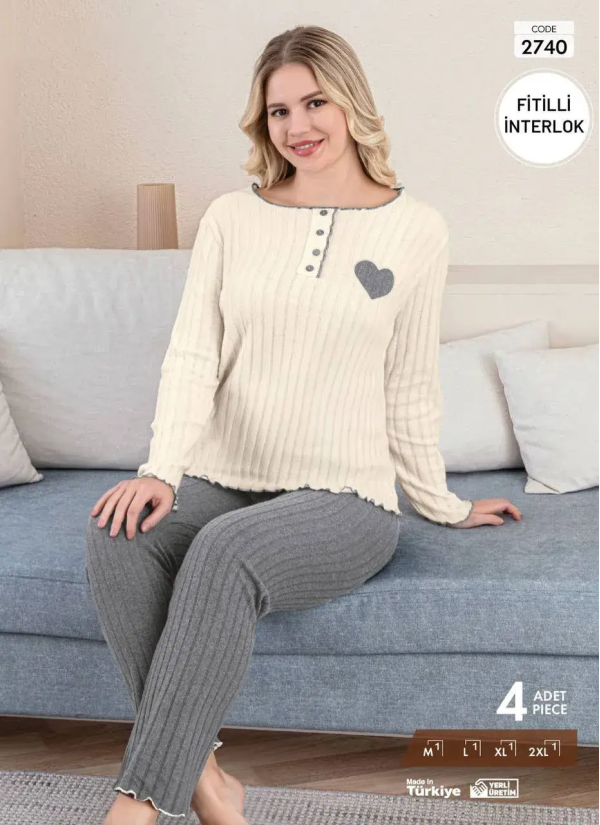 Pijamo 2740 Interlock Women's Pajama Set (M+L+XL+2XL) — direct Turkish factory supply