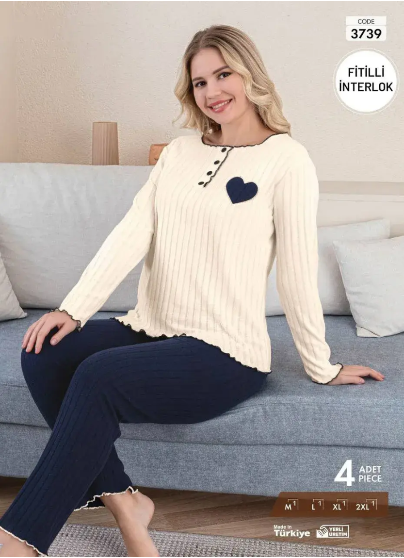 Pijamo 3739 Interlock Women's Pajama Set (M+L+XL+2XL) — wholesale from Turkey