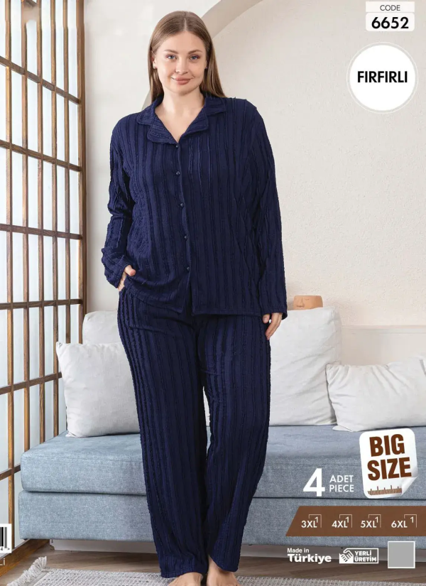 Пижама Женская на Пуговицах с Длинным Рукавом (3XL+4XL+5XL+6XL) FIRFIRLI Pijamo 6652 — оптовая поставка из Турции