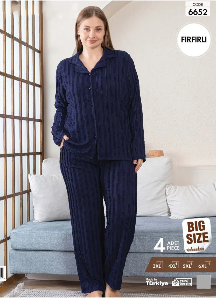 Пижама Женская на Пуговицах с Длинным Рукавом (3XL+4XL+5XL+6XL) FIRFIRLI Pijamo 6652 — оптовая поставка из Турции