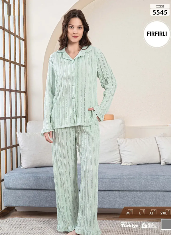 Пижама Женская на Пуговицах с Длинным Рукавом (M+L+XL+2XL) FIRFIRLI Pijamo 5545 — оптовая поставка из Турции