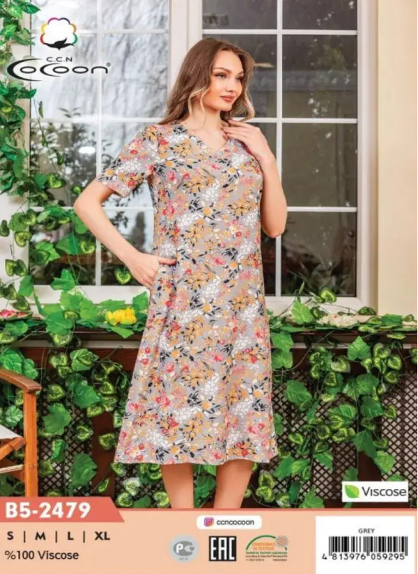 CCNB5-2479_GRY Viscose Dress (S+M+L+XL) — Turkish factory wholesale