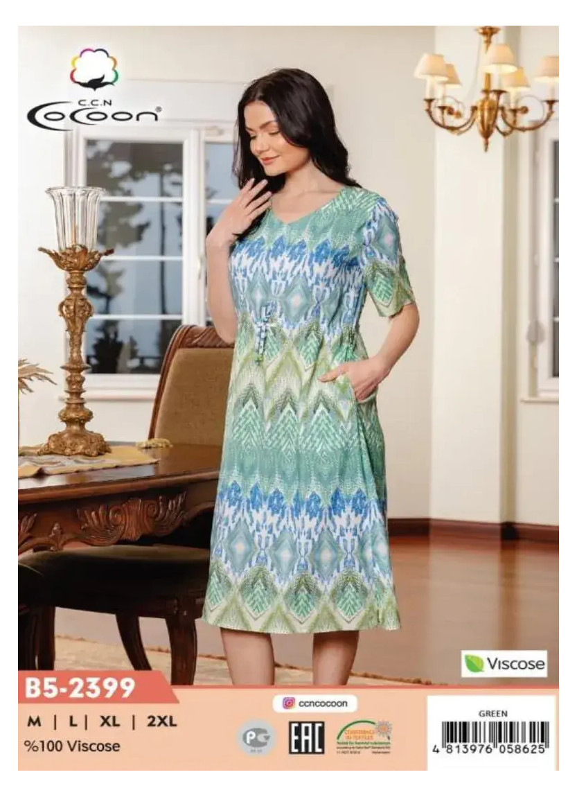 Платье M+L+XL+2XL Вискоза COCOON CCNB5-2399_GRN — оптом для магазинов и бутиков