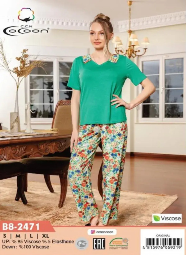 CCNB8-2471_ORI Viscose Women's Pajama Set (S+M+L+XL) — direct Turkish factory supply