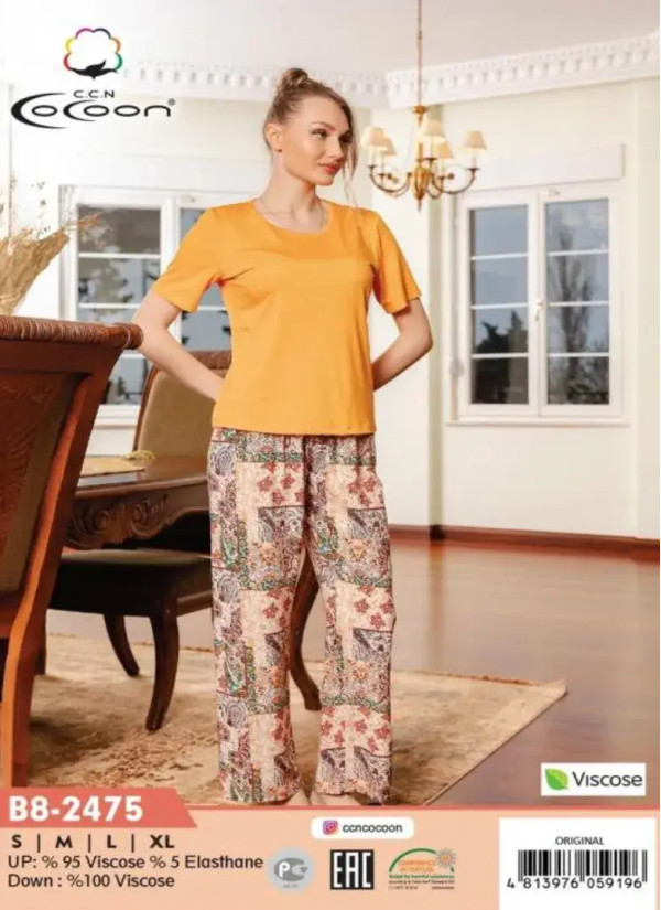 CCNB8-2475_ORI Viscose Pants Homewear Set (S+M+L+XL) — factory-direct from Turkey
