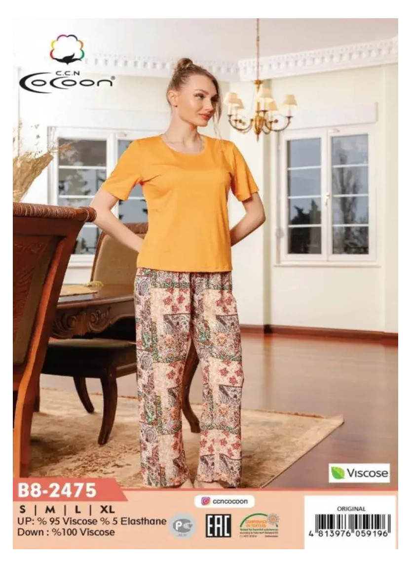 CCNB8-2475_ORI Viscose Pants Homewear Set (S+M+L+XL) — factory-direct from Turkey