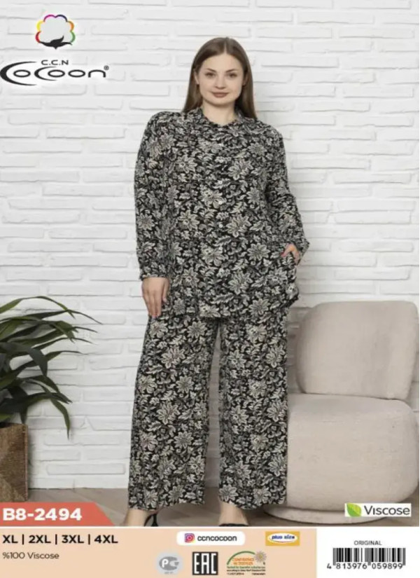 CCNB8-2494_ORI Viscose Women's Pajama Set (XL+2XL+3XL+4XL) — Turkish textile wholesale