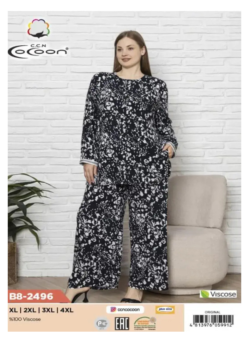 CCNB8-2496_ORI Viscose Women's Pajama Set (XL+2XL+3XL+4XL) — direct Turkish factory supply