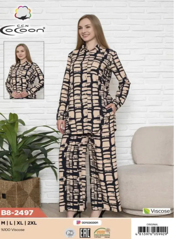 CCNB8-2497_ORI Viscose Women's Pajama Set (M+L+XL+2XL) — wholesale from Turkey