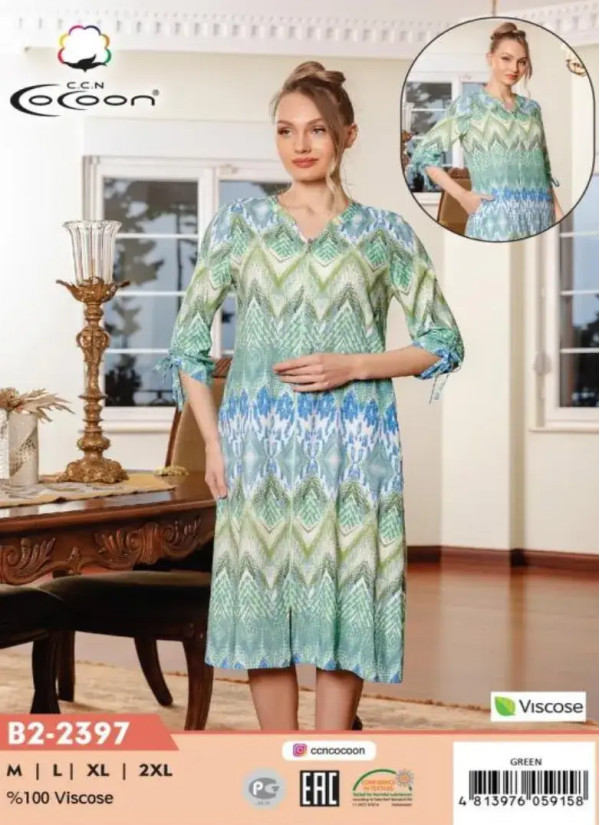CCNB2-2397_GRN Viscose Women's Robe (M+L+XL+2XL) — Turkish textile wholesale