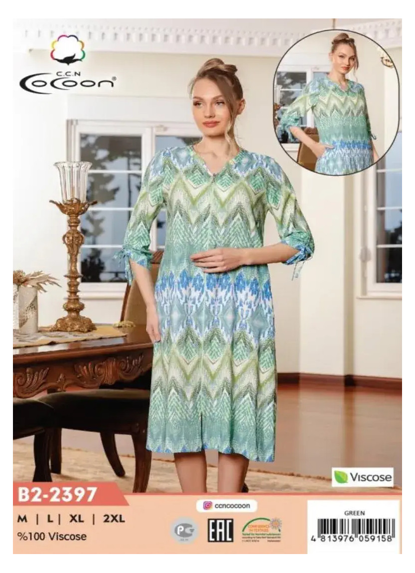Халат M+L+XL+2XL Вискоза COCOON CCNB2-2397_GRN — турецкий текстиль оптом