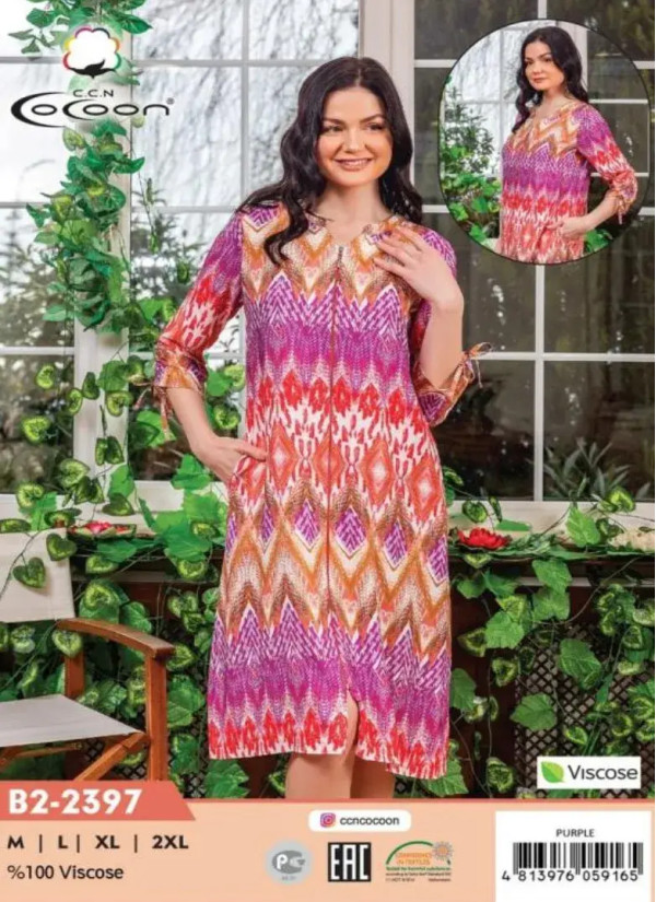 CCNB2-2397_MOR Viscose Women's Robe (M+L+XL+2XL) — direct Turkish factory supply