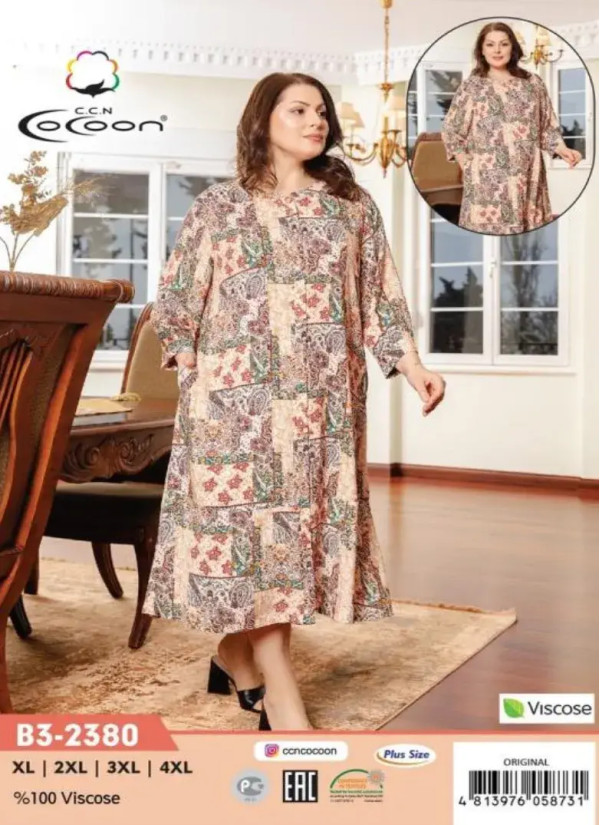 CCNB3-2380_ORI Viscose Women's Robe (XL+2XL+3XL+4XL) — direct Turkish factory supply