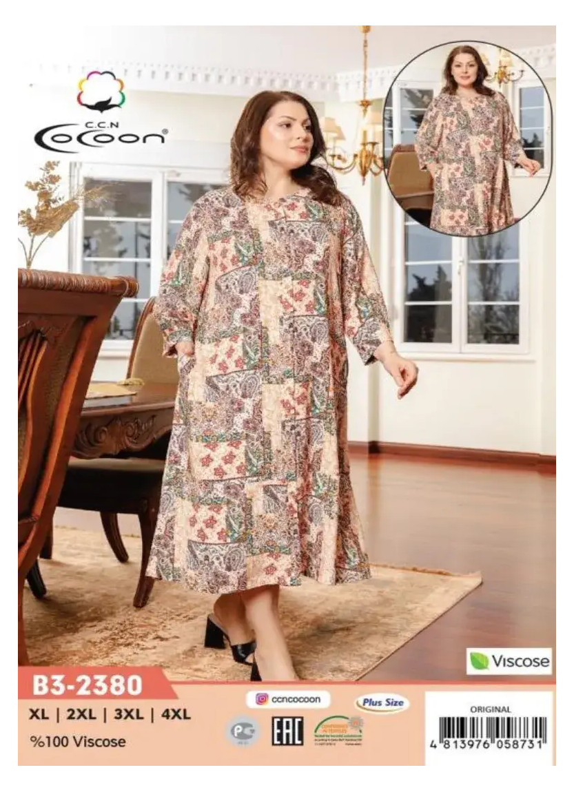CCNB3-2380_ORI Viscose Women's Robe (XL+2XL+3XL+4XL) — direct Turkish factory supply