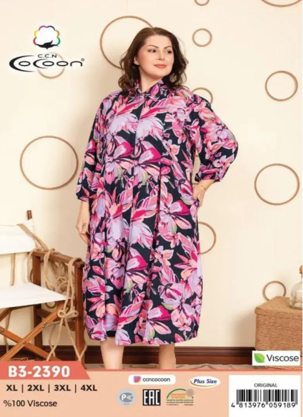 CCNB3-2390_ORI Viscose Women's Robe (XL+2XL+3XL+4XL) — factory-direct from Turkey