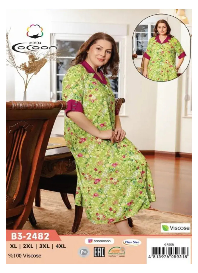 CCNB3-2482_GRN Viscose Women's Robe (XL+2XL+3XL+4XL) — wholesale from Turkey