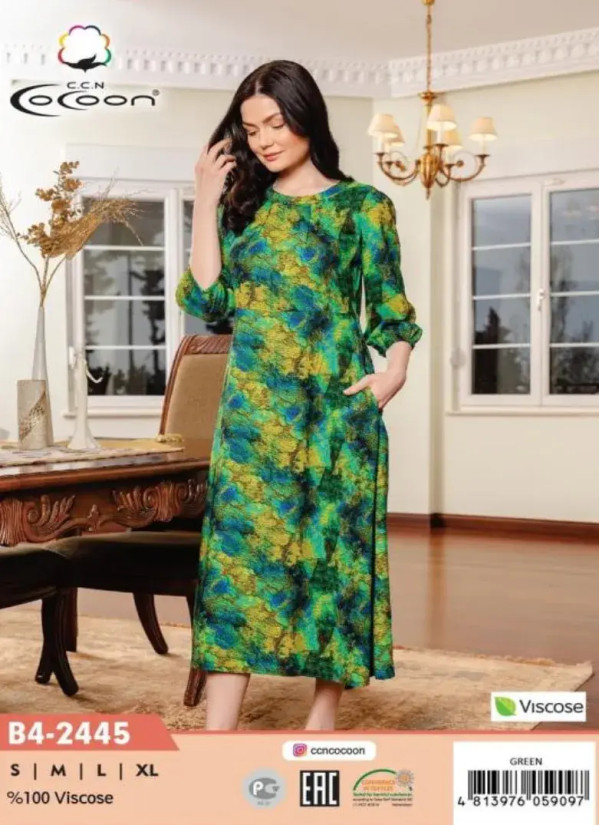 CCNB4-2445_GRN Viscose Dress (S+M+L+XL) — wholesale from Turkey