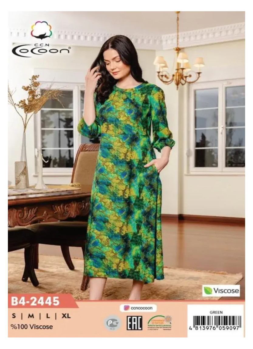 CCNB4-2445_GRN Viscose Dress (S+M+L+XL) — wholesale from Turkey