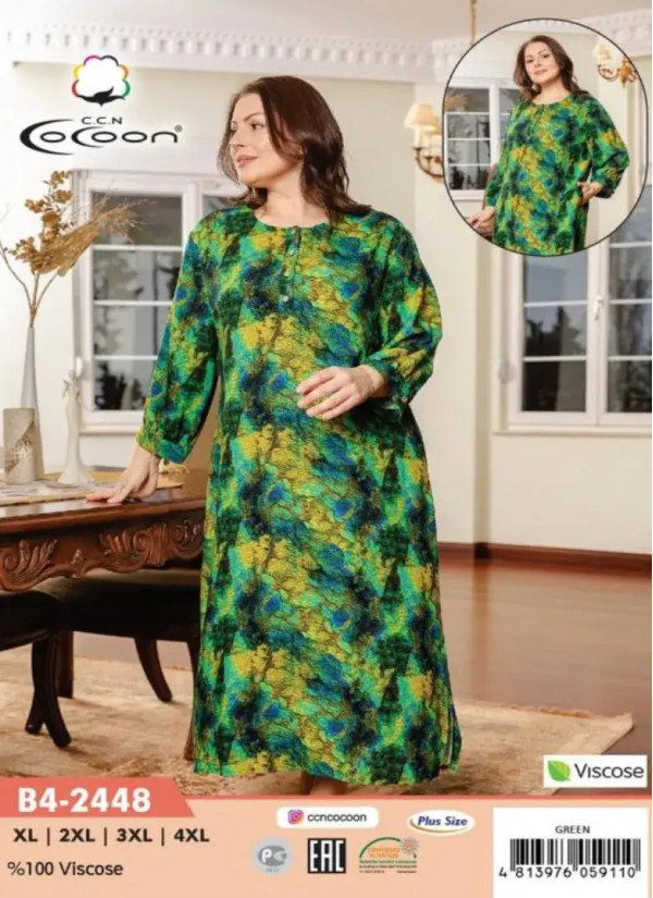 CCNB4-2448_GRN Viscose Women's Robe (XL+2XL+3XL+4XL) — Turkish textile wholesale