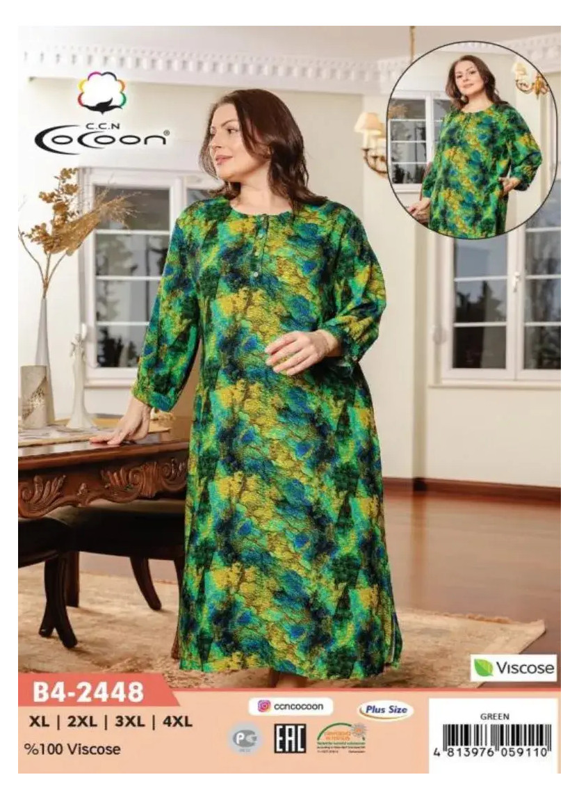 CCNB4-2448_GRN Viscose Women's Robe (XL+2XL+3XL+4XL) — Turkish textile wholesale