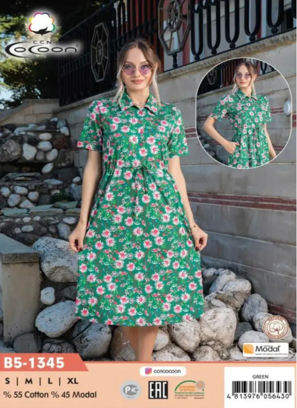 CCNB5-1345_GRN Dress (S+M+L+XL) — Turkish textile wholesale