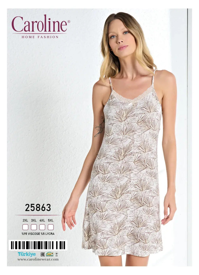 Caroline 25863 Оптом Турция Фабрика Ночная Сорочка Женская 2XL+3XL+4XL+5XL Caroline 25863 Купить Оптом с Турции