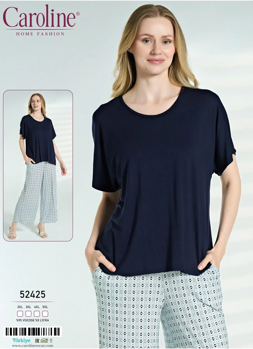 Пижама Женская Комплект с Брюками 2XL+3XL+4XL+5XL Caroline 52425 — турецкий текстиль оптом