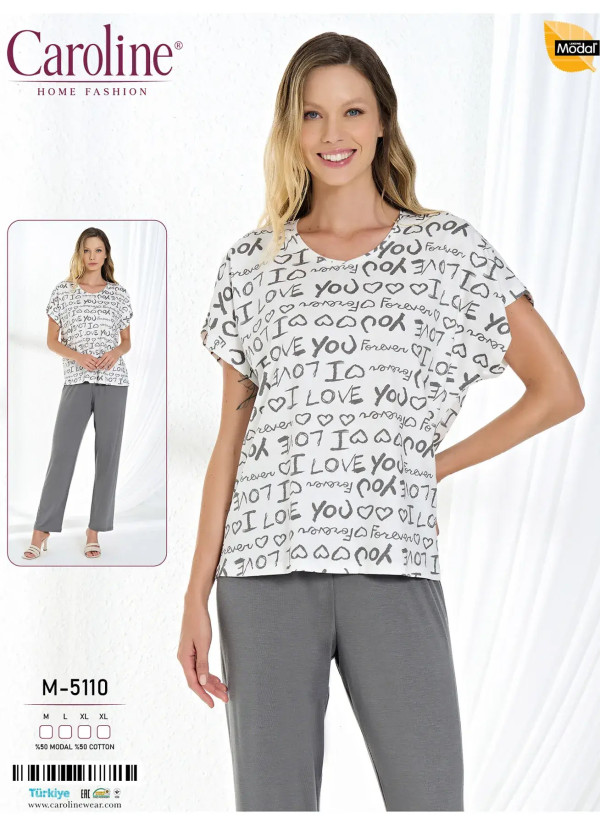 Пижама Женская Комплект с Брюками M+L+XL+XL Caroline M-5110 — купить оптом со Стамбула